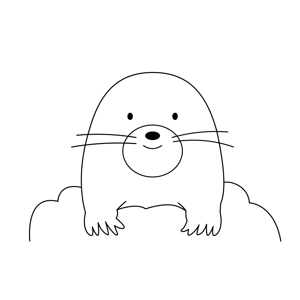 正面を向いたモグラの無料モノクロイラスト