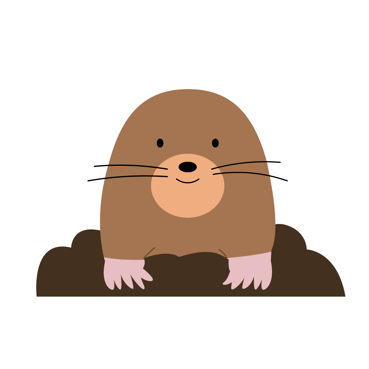 正面を向いたモグラの無料線なしイラスト