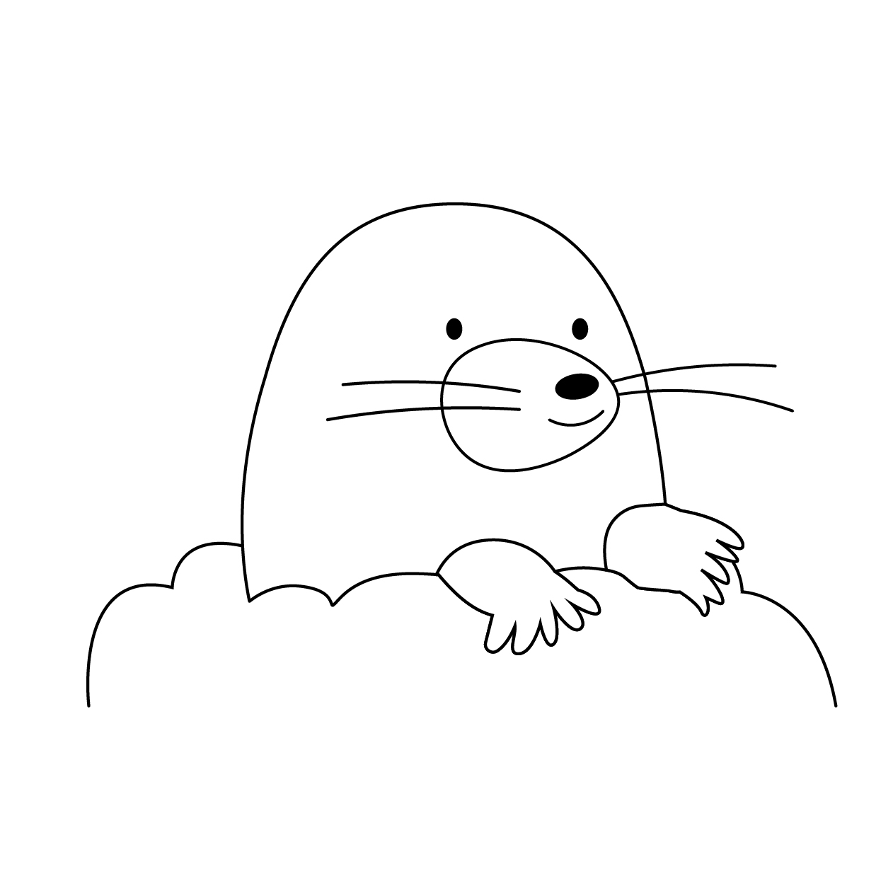 横を向いたモグラの無料モノクロイラスト