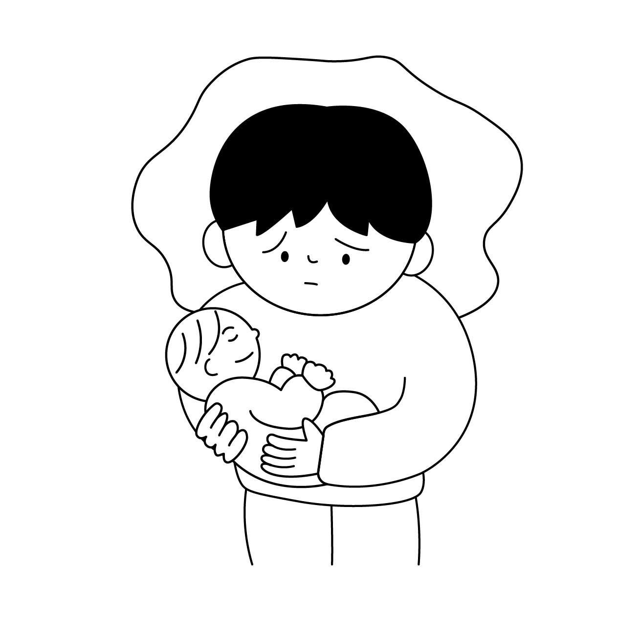 産後うつ病の男性の無料モノクロイラスト