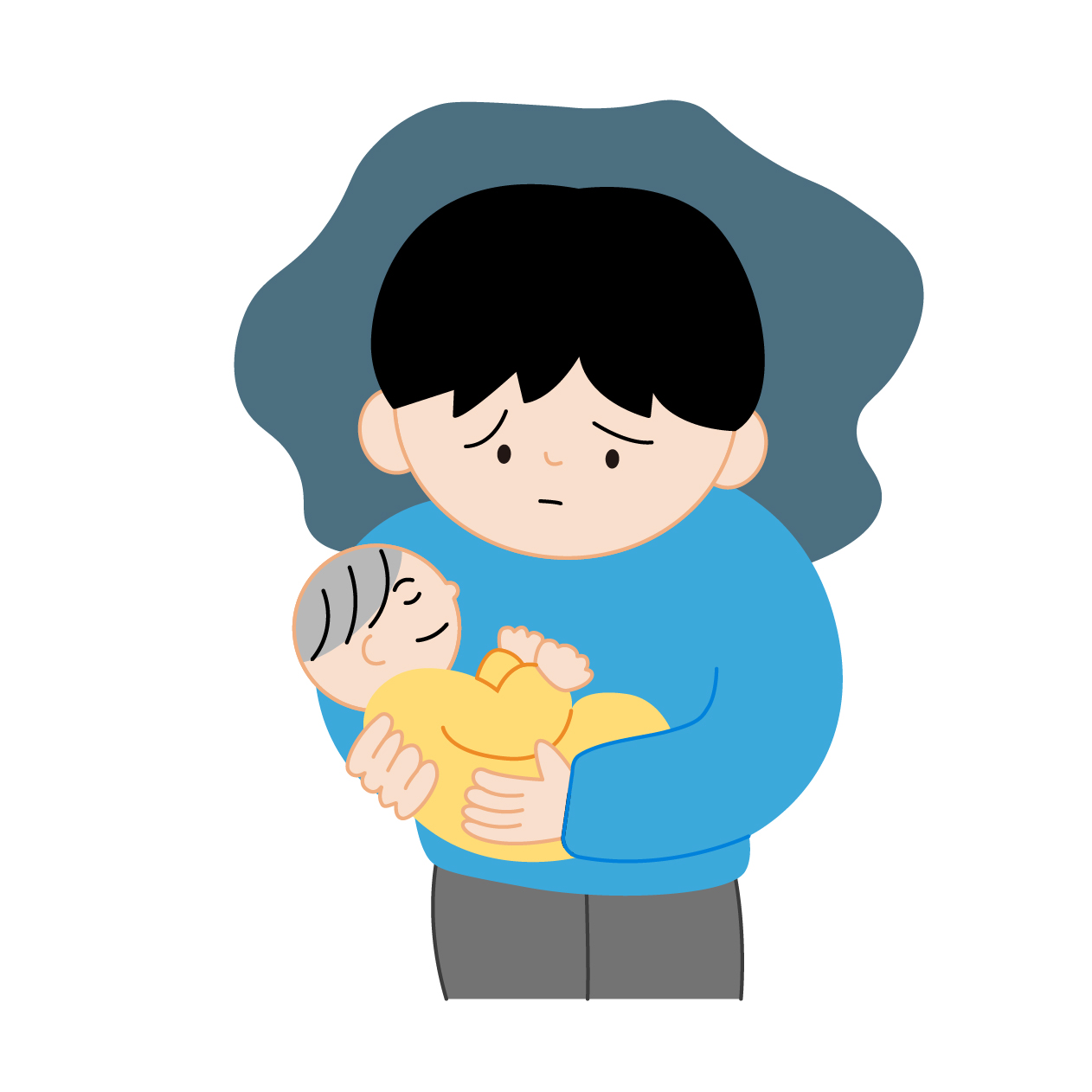 産後うつ病の男性の無料線なしイラスト