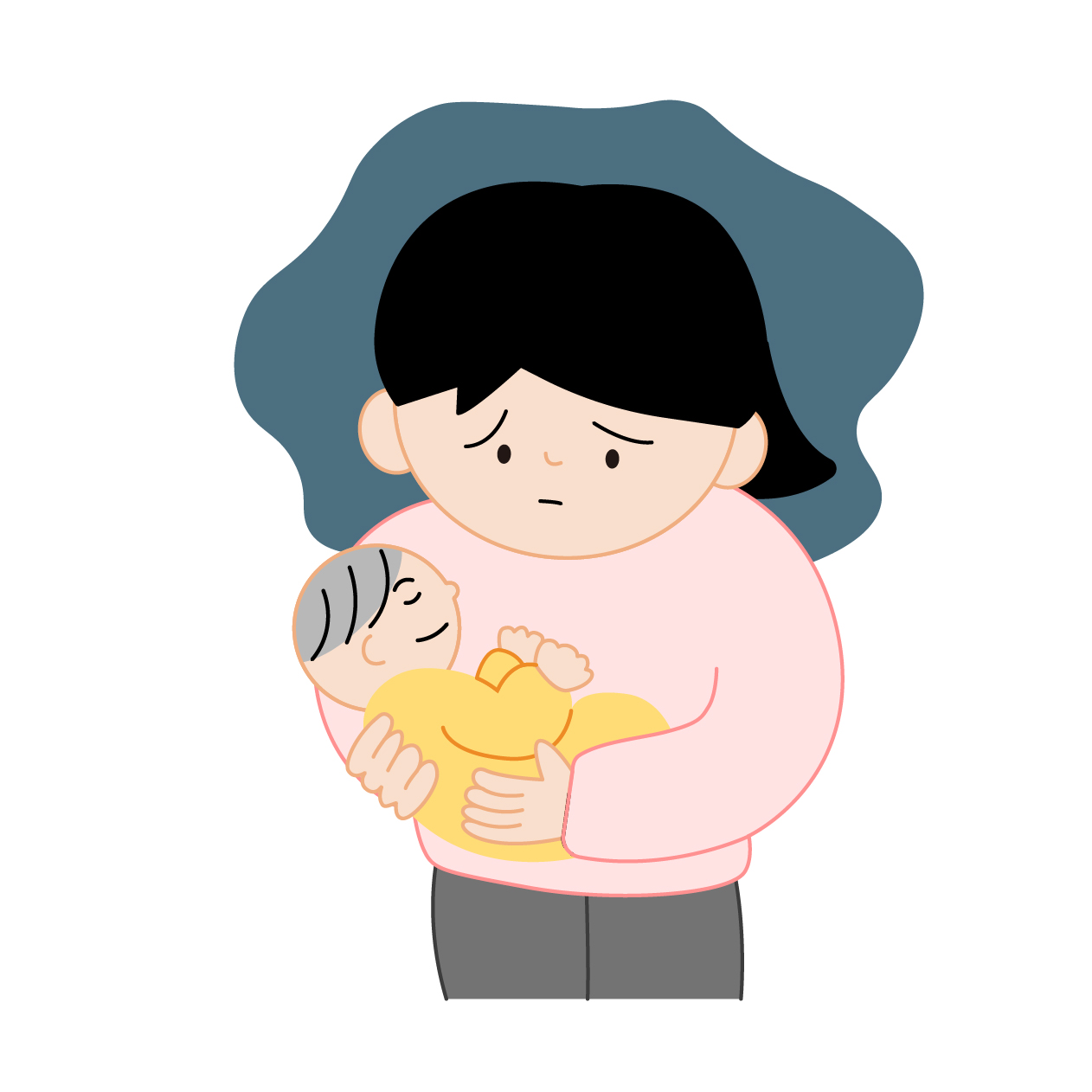 産後うつ病の女性の無料線なしイラスト