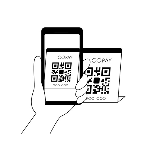 QRコード決済の手元イラストの無料モノクロイラスト