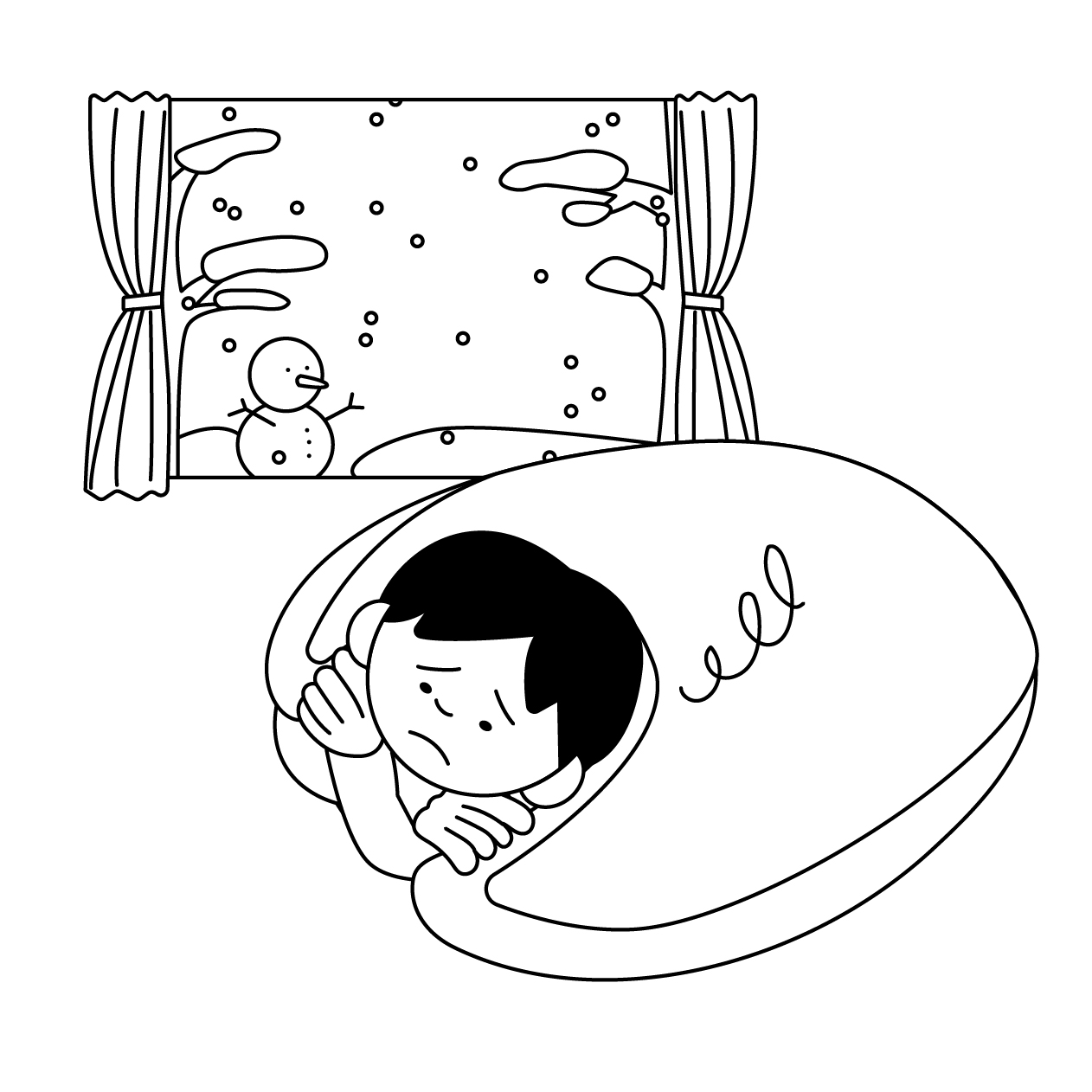 冬季うつの男性の無料モノクロイラスト