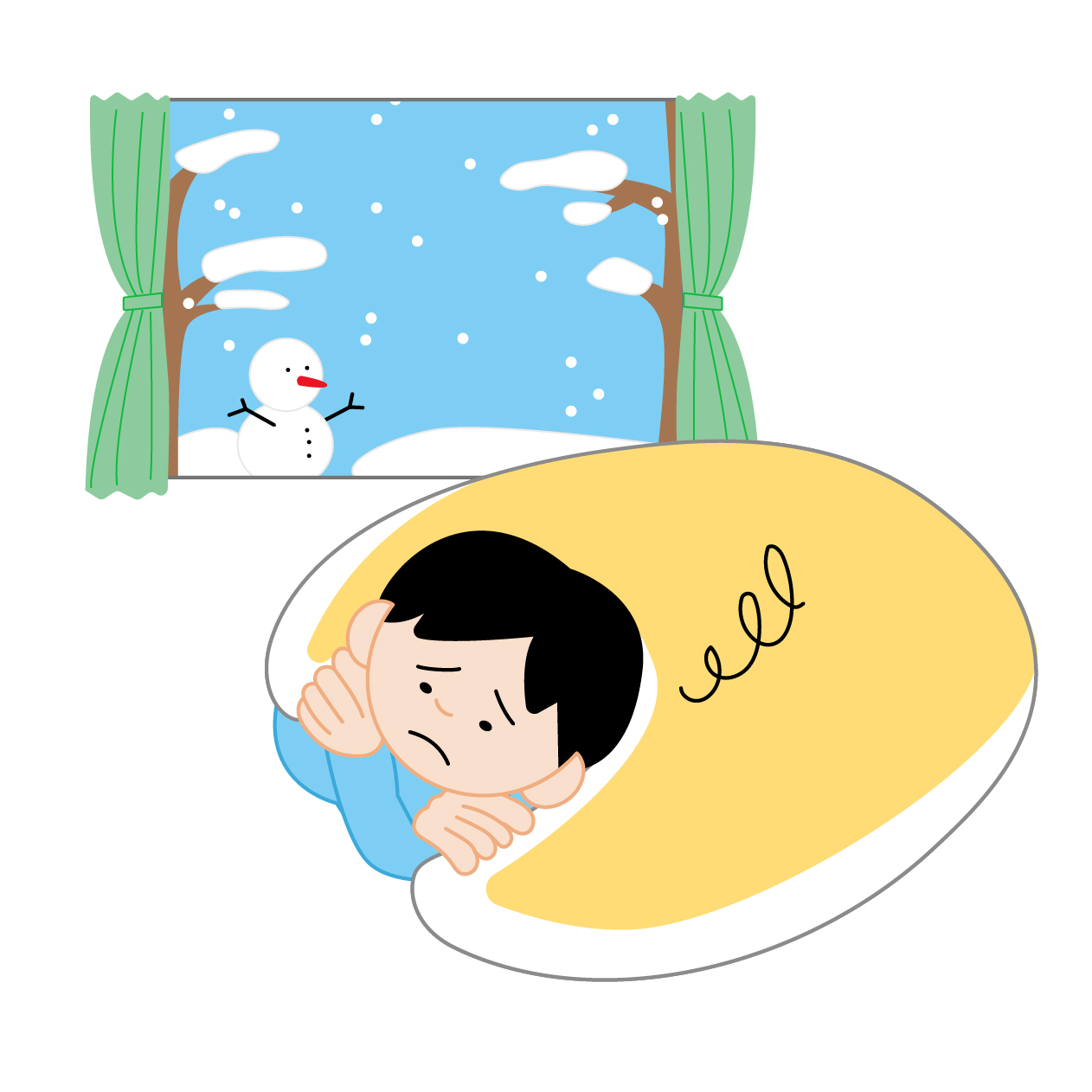 冬季うつの男性の無料線なしイラスト