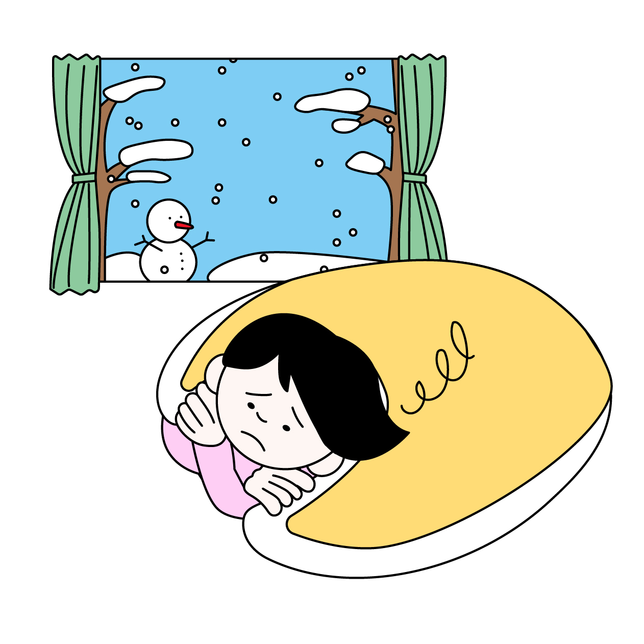 冬季うつの女性の無料カラーイラスト