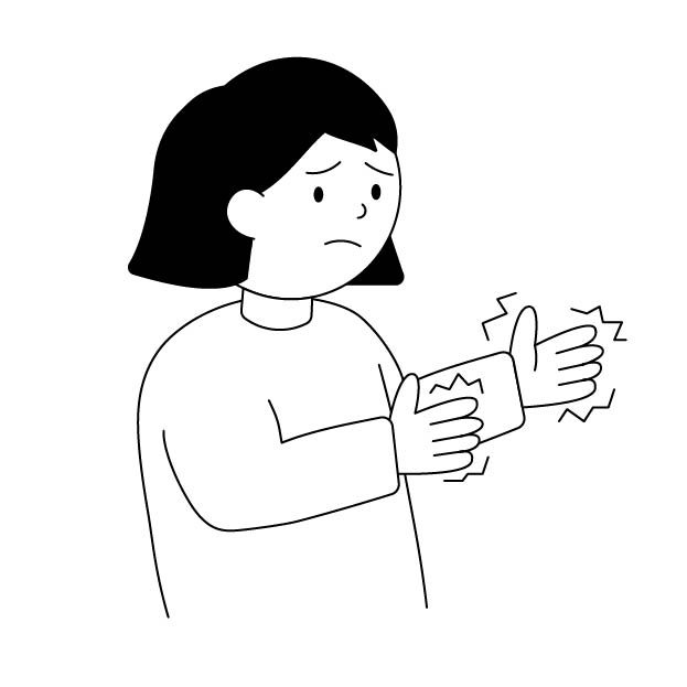 手が震える女性の無料モノクロイラスト