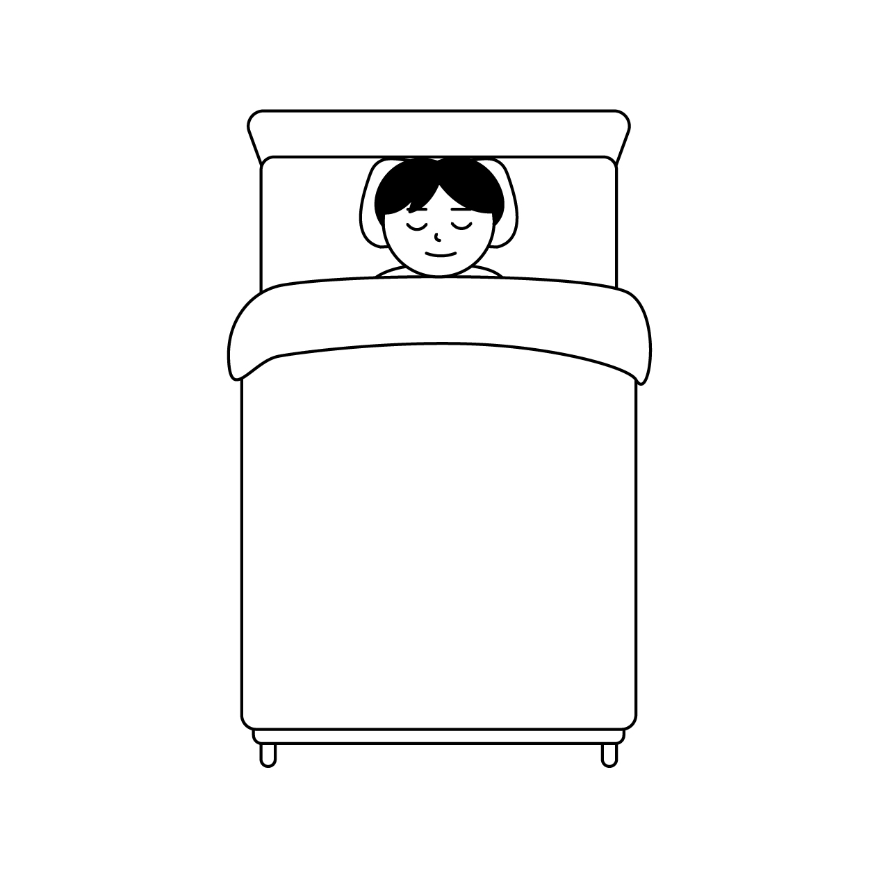 ベッドで眠る男性の無料モノクロイラスト