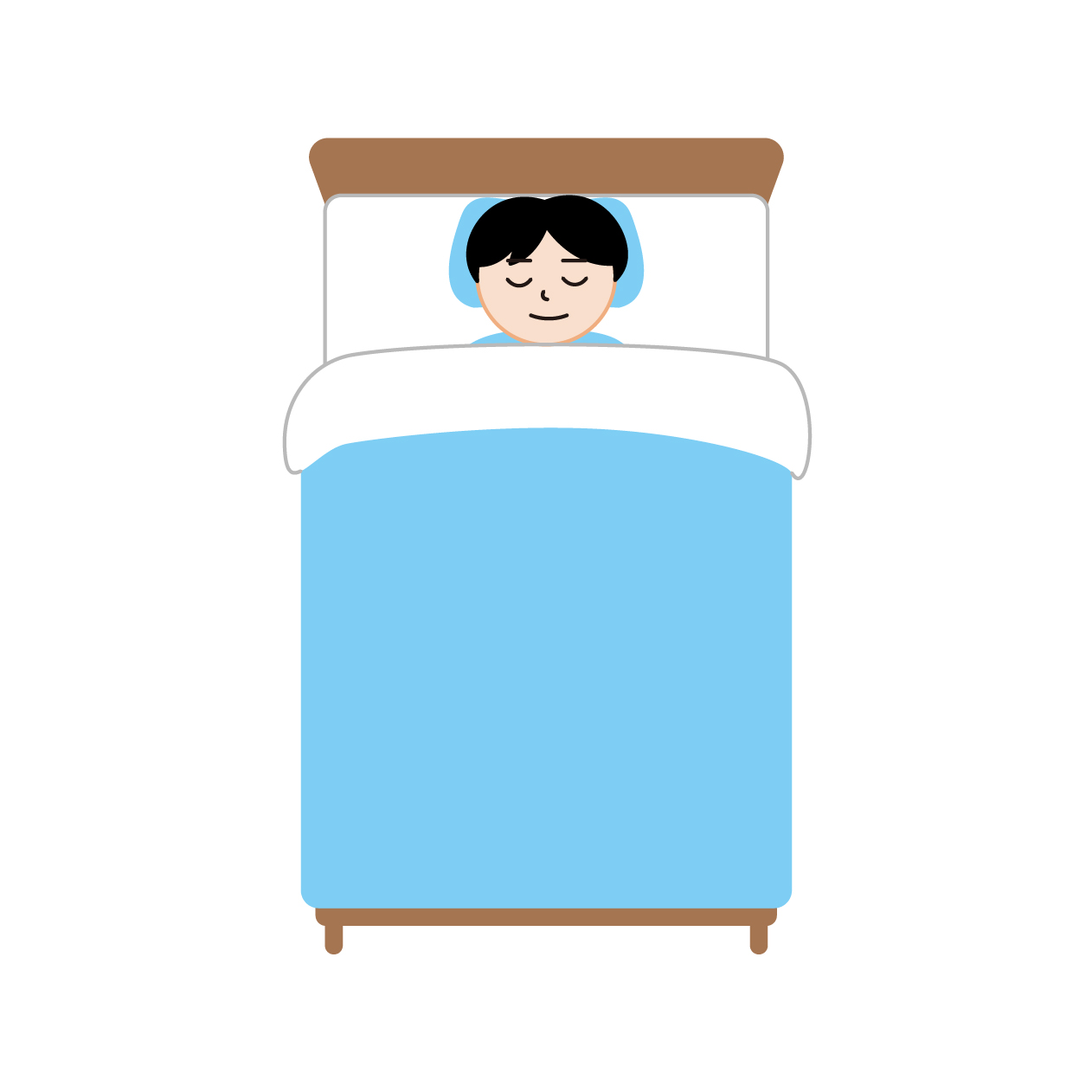 ベッドで眠る男性の無料線なしイラスト