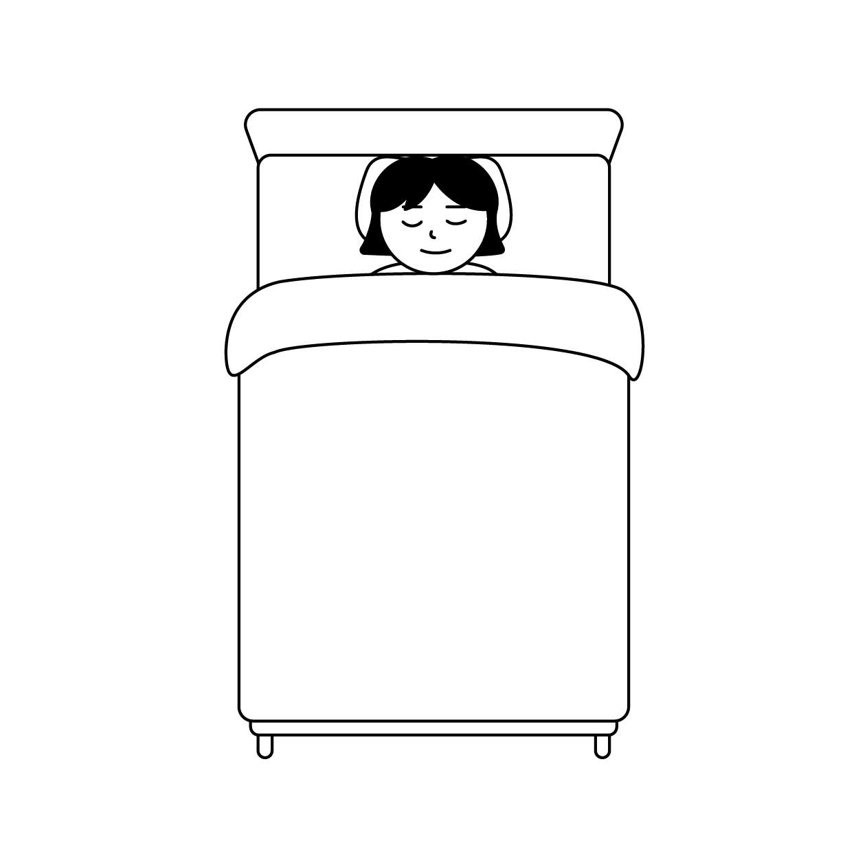 ベッドで眠る女性のイラストの無料モノクロイラスト