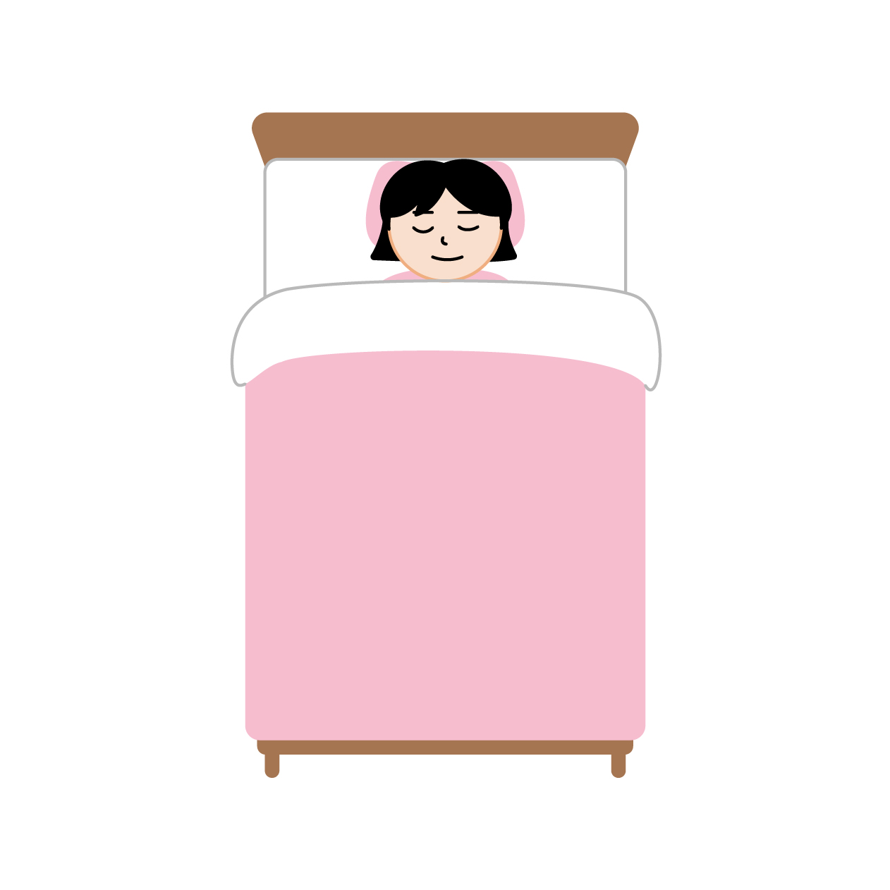 ベッドで眠る女性のイラストの無料線なしイラスト