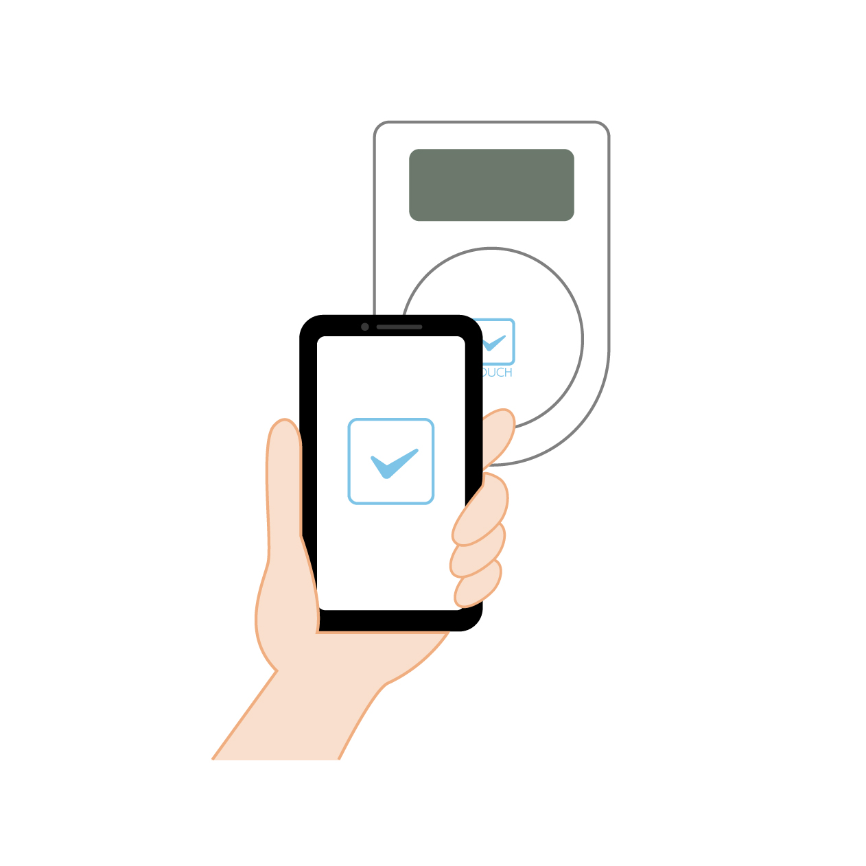 スマホをかざすICカードリーダーの無料線なしイラスト