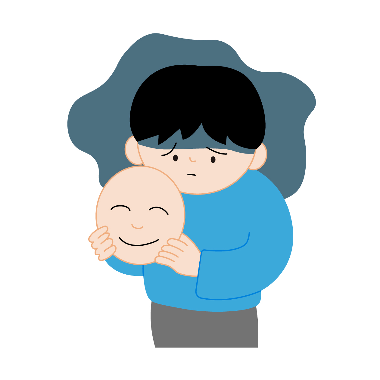 微笑みうつ病の男性の無料線なしイラスト