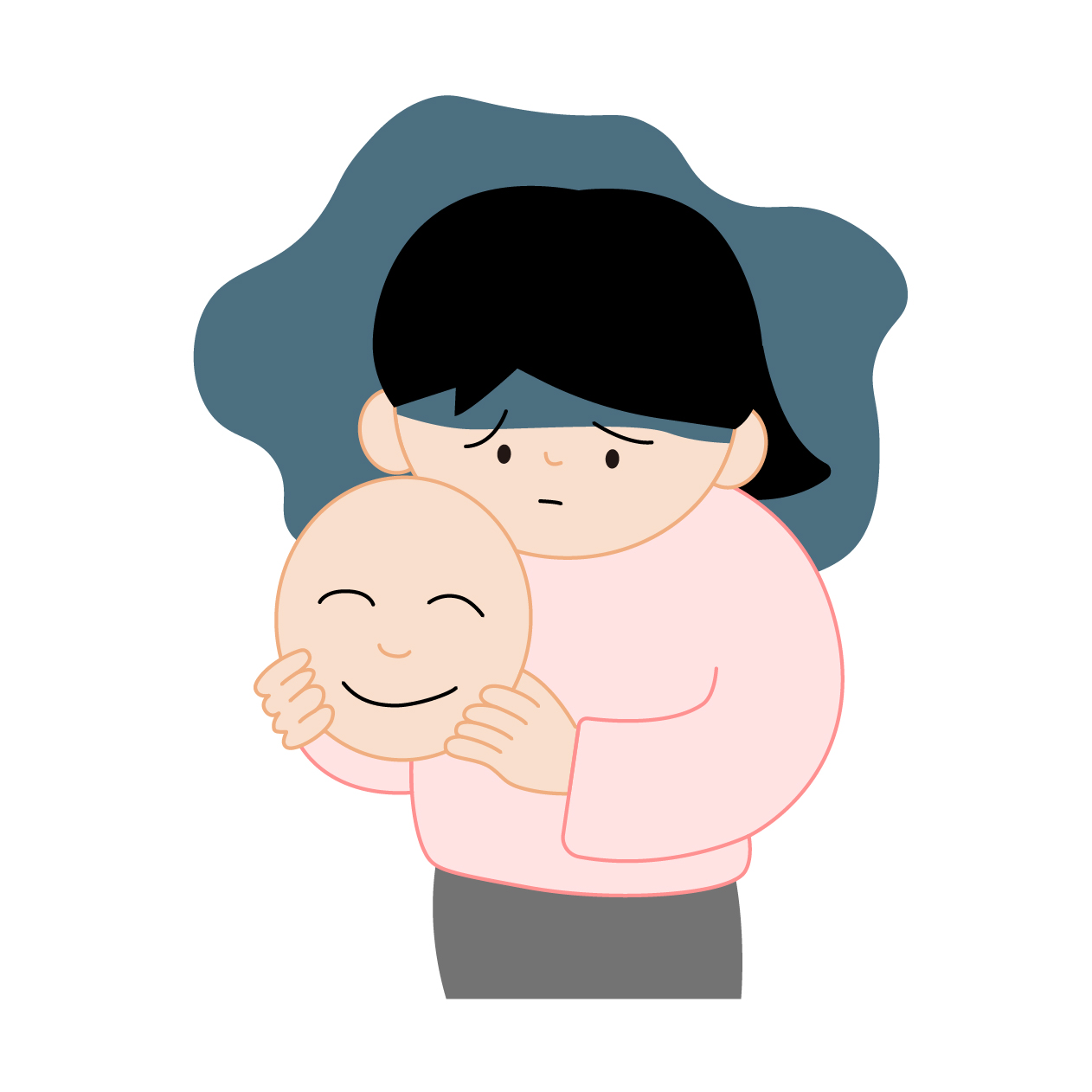 微笑みうつ病の女性の無料線なしイラスト