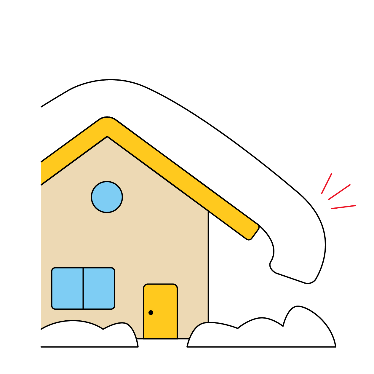 屋根に積もった雪庇