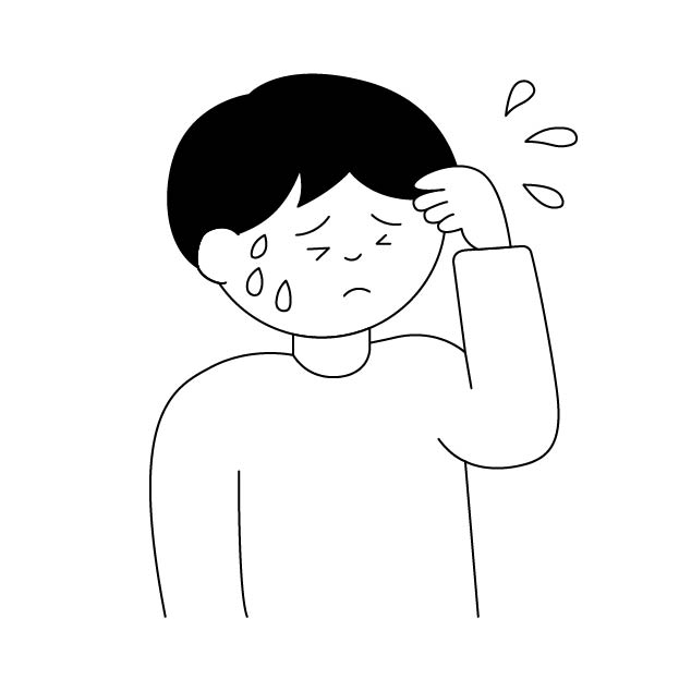 冷や汗をかく男性の無料モノクロイラスト