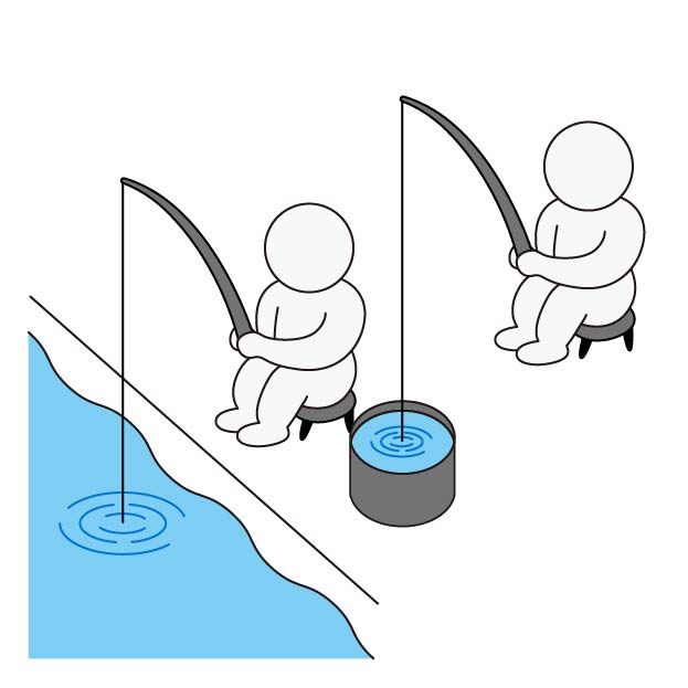 釣りをする人物とAI蒸留のメタファー