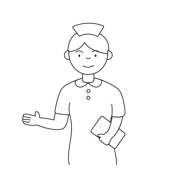 案内する看護師の無料モノクロイラスト