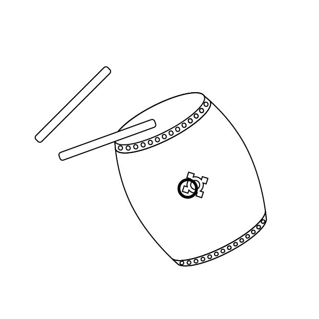 和太鼓とバチの無料モノクロイラスト