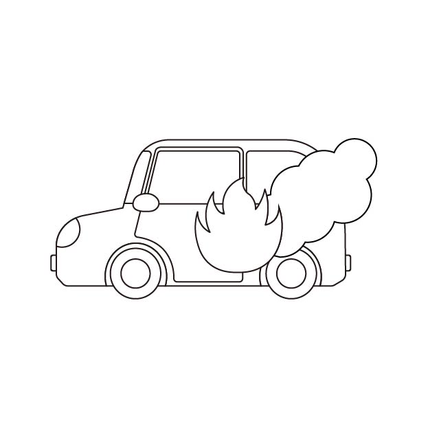 車火災事故の無料モノクロイラスト