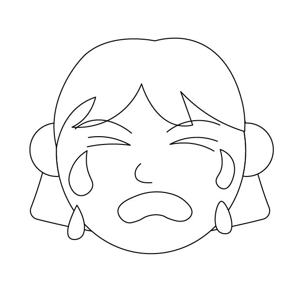 泣いてる女性の顔の無料モノクロイラスト