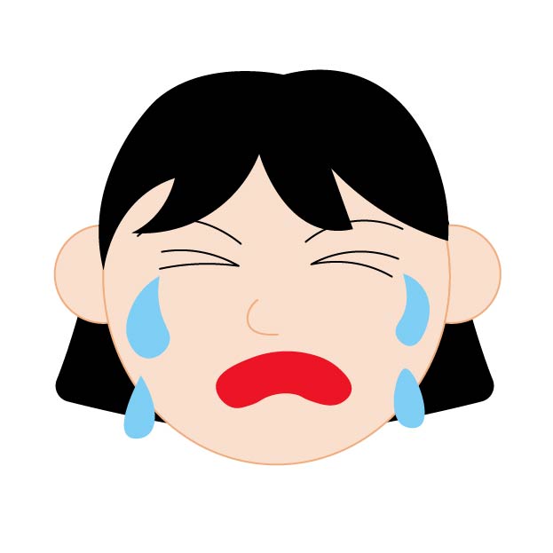 泣いてる女性の顔の無料線なしイラスト