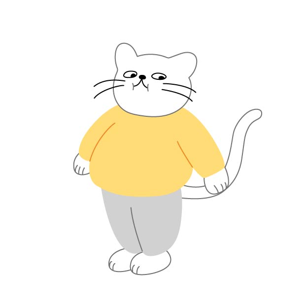 太ったシロスケ（擬人化猫）の無料線なしイラスト