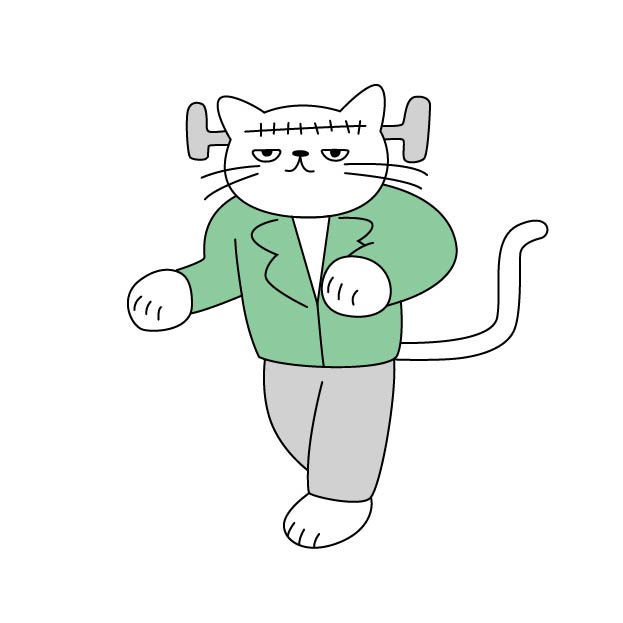 フランケインシュタインのシロスケ（擬人化猫）