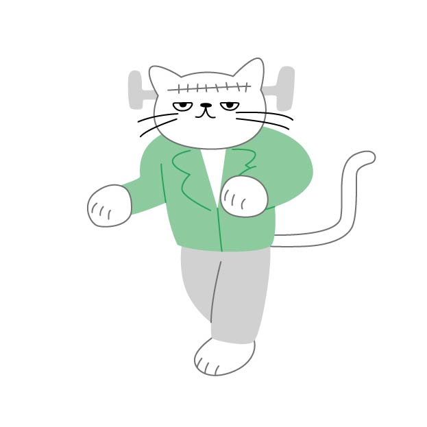 フランケインシュタインのシロスケ（擬人化猫）の無料線なしイラスト