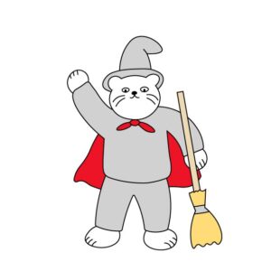 魔女の仮装するシロスケ（擬人化猫）