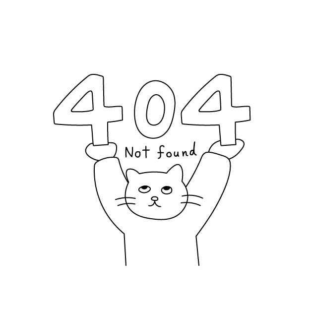 404エラー表示のシロスケ（擬人化猫）の無料モノクロイラスト