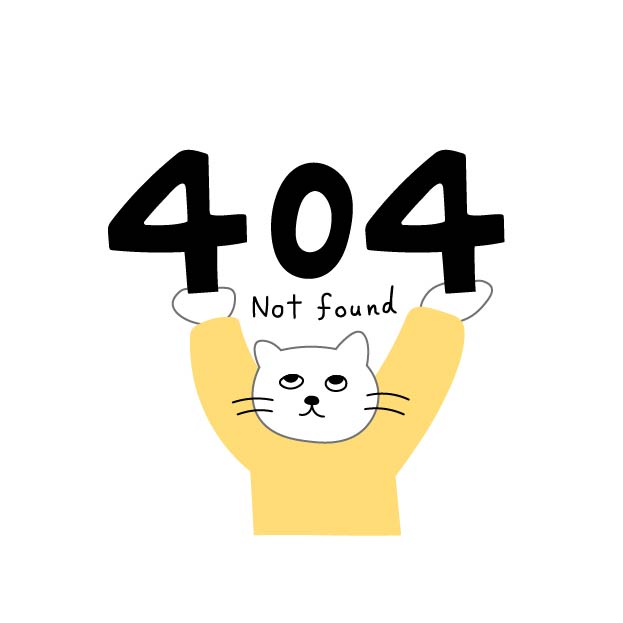 404エラー表示のシロスケ（擬人化猫）の無料線なしイラスト