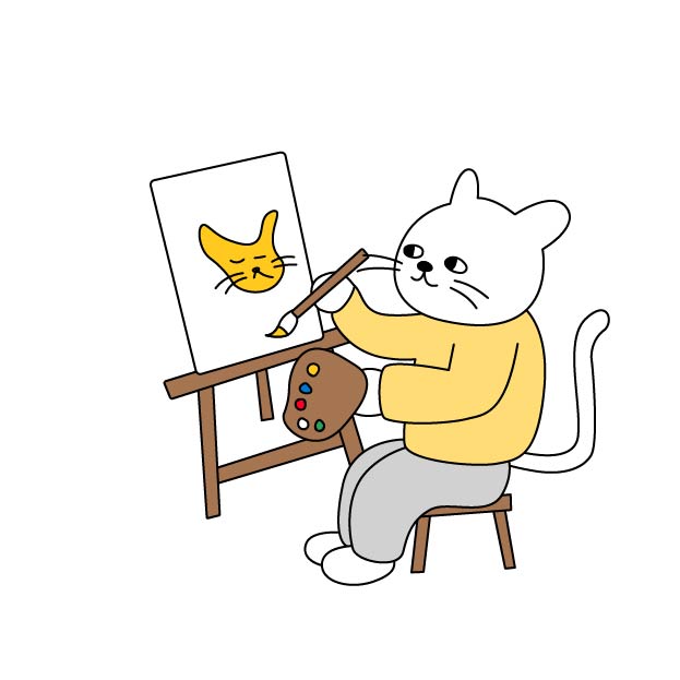 絵を描くシロスケ（擬人化猫）