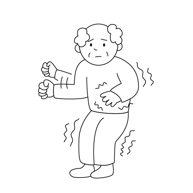 パーキンソン病の男性の無料モノクロイラスト