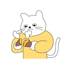 焼き芋を持つシロスケ（擬人化猫）