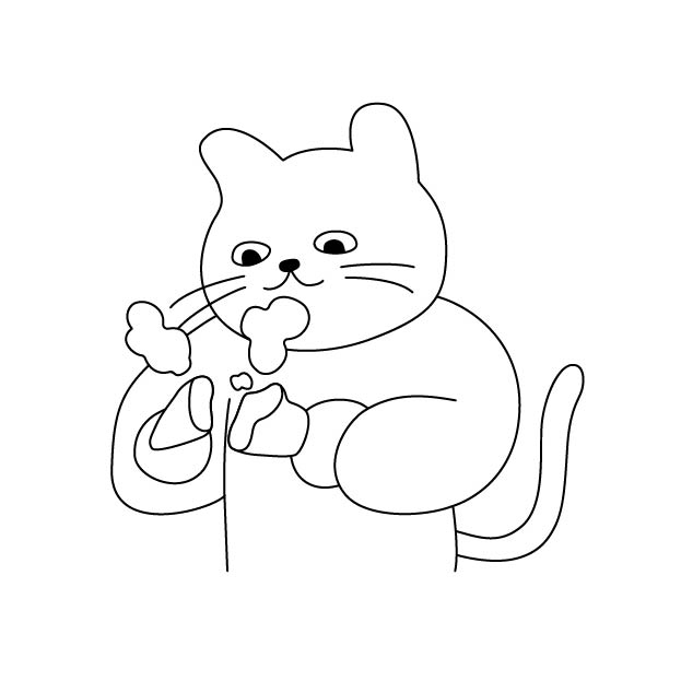 焼き芋を持つシロスケ（擬人化猫）の無料モノクロイラスト