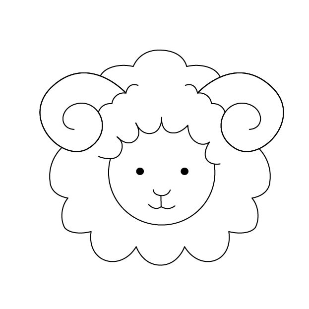 羊の顔の無料モノクロイラスト