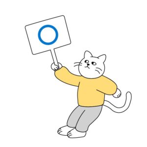丸のプラカードを持つシロスケ（擬人化猫）