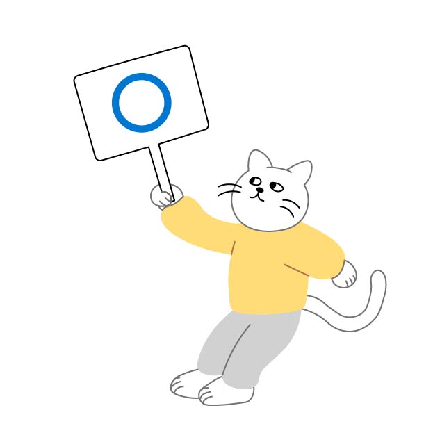 丸のプラカードを持つシロスケ（擬人化猫）の無料線なしイラスト