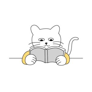 読書するシロスケ（擬人化猫）