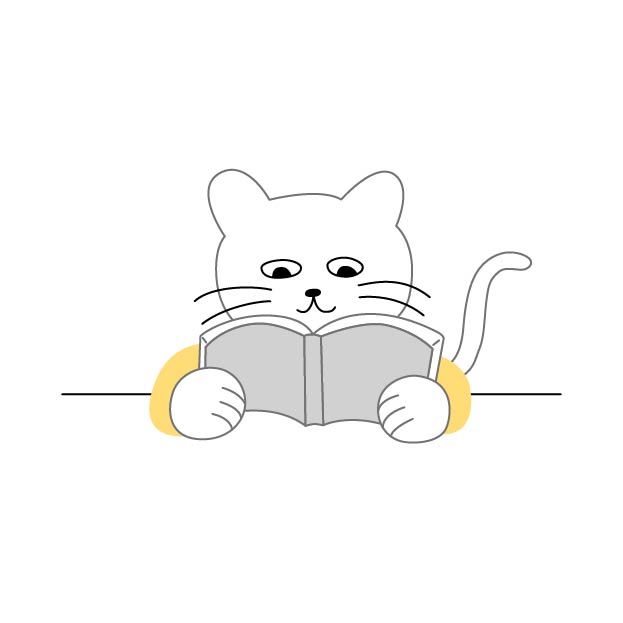 読書するシロスケ（擬人化猫）の無料線なしイラスト