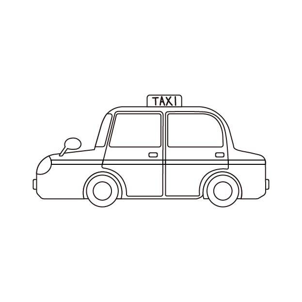 タクシーの無料モノクロイラスト