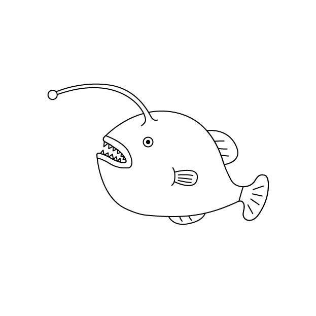 チョウチンアンコウの無料モノクロイラスト