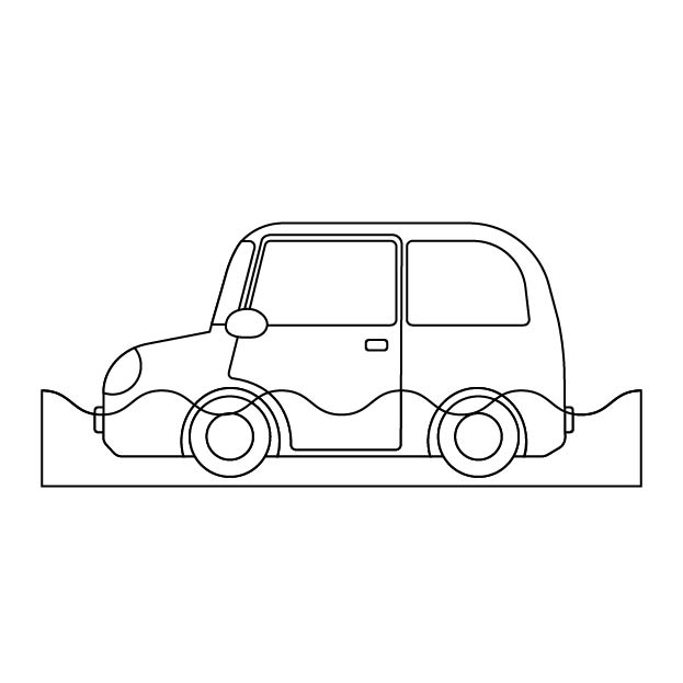 浸水した車の無料モノクロイラスト