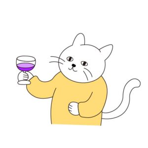 ワインを飲むシロスケ（擬人化猫）