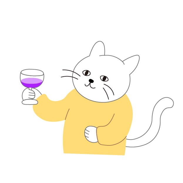 ワインを飲むシロスケ（擬人化猫）の無料線なしイラスト