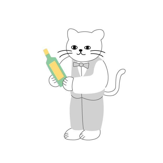 ワインソムリエのシロスケ（擬人化猫）の無料線なしイラスト