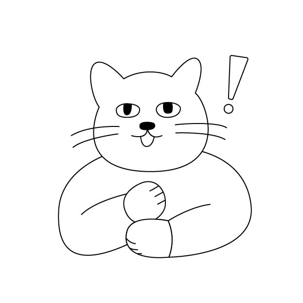 ひらめくシロスケ(擬人化猫)の無料モノクロイラスト
