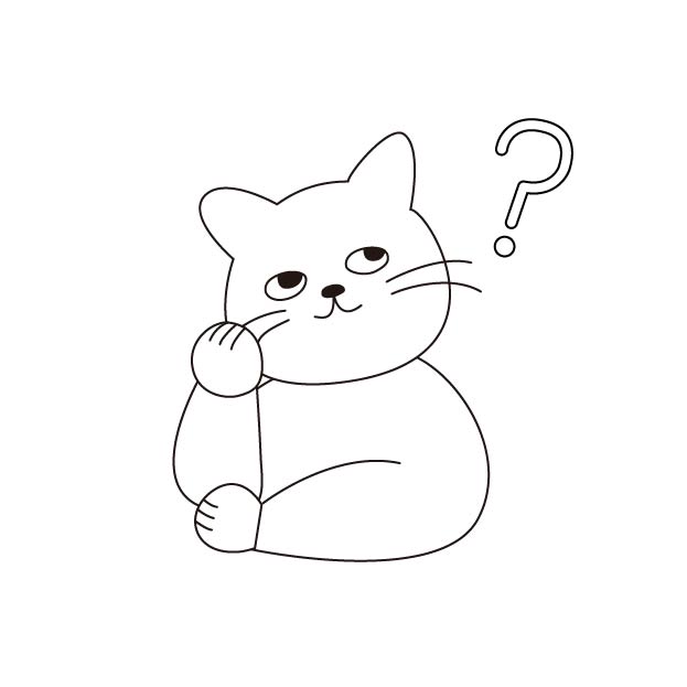 首を傾げるシロスケ(擬人化猫)の無料モノクロイラスト