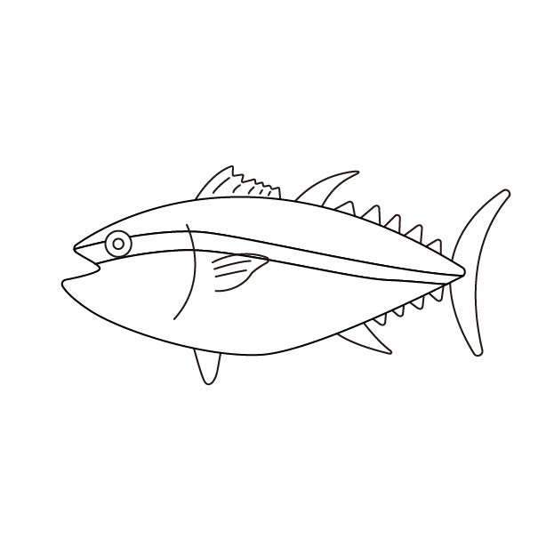 マグロの無料モノクロイラスト